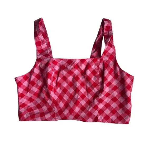 Scoop Skirt Crop Top Set Pink Red Checkered Picnic Summer XL - Picture 7 of 14